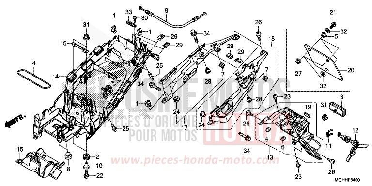 GARDE-BOUE ARRIERE de VFR1200X "Crosstourer" Méca CANDY PROMINENCE RED (R342B) 2017